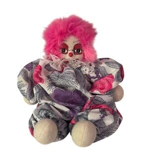 Vintage Q-Tee-Clown Sand Doll Pink Hear Hand Made/Painted 8" Creepy Clown Decor